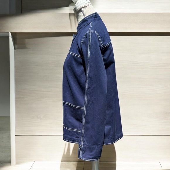 🌻Drapers & Damons Navy Blue White Stitching Lightweight Jacket Size Petite L - Picture 4 of 9